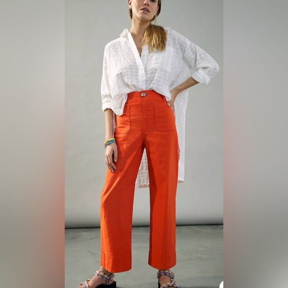 Anthropologie Maeve The Colette Cropped Wide-Leg Faux Leather Pants SIZE 34 EUC - Picture 5 of 15